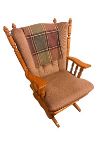 Oak-Finish Wooden Glider Rocking Chair with Cushions