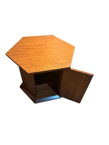 Large Hexagonal Wood Pedestal Game Table with Storage Cabinet  47