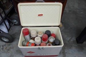 Vintage Coleman Cooler and Thermoses