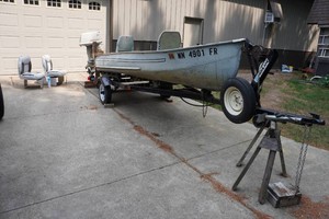1968 14' Aluminum Fishing Boat with 1962 Johnson Seahorse 18HP Outboard Motor and Trailer