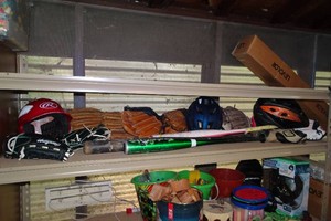 Assorted Sporting Goods - Baseball Gloves, Bats, Helmets