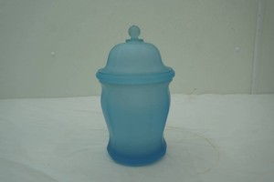 Vintage Indiana Glass satin frost blue apothecary jar