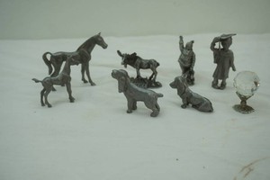 collection of pewter figurines and crystal pewter figurine