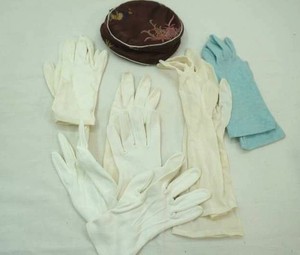 Vintage Evening Gloves and Embroidered Makeup Bag (4 Gloves do not have a match)