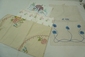 Vintage Embroidered Table Covers, Linen Bag