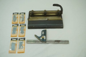 Antique 3 Hole Punch 12 Combination Square NIP Drawer Handle Screws