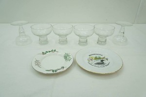Vintage Glasses (Kosta Boda Rondo or Pippi Series) and China Plates, Minnesota Loon Plate