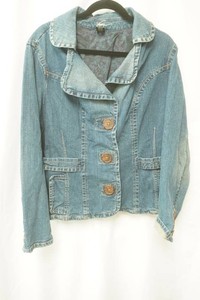 vintage Venezia womens denim blazer with wide notched lapel collar and flap pockets size 1820