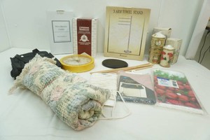 variety of household ware including becor, slippers, Avon, daily panners and more