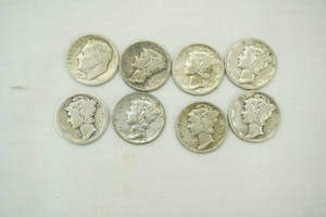 8 US dimes from years 1936-1948