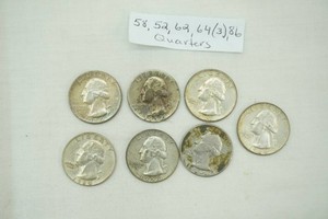 7 US Quarter dollar coins from 1952-1964 and (1) 1986