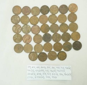 30 Mostly Wheat Pennies dating from 1914 to 1957 with (2) 1971 and 1975