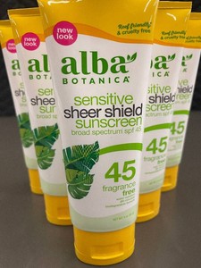 Lot of 6 Alba Botanica Sensitive Sheer Shield Sunscreen SPF 45 - Fragrance Free