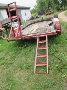 2001 14ft dual axle MRK trailer/car hauler with 2-5/16 hitch, new brakes, tires and bearings, an Owen's Pro mounted gearbox with a variety of chains and tow related accessories