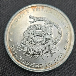 1 Troy Oz .999 Fine Silver Dont Tread on Me Gadsden Rattlesnake Round