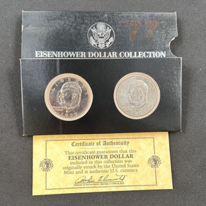 Lot of 2 1977 Eisenhower Dollars  U.S. $1 Coins with Collection Holder & Certificate