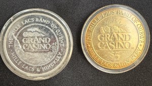 Lot of 2 Grand Casino Mille Lacs Band of Ojibwe Collector Coins  Minneapolis Skyline & $5 Wildlife Series