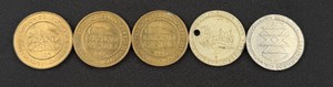 Lot of 5 Vintage Casino Gaming Tokens  Grand Casino 7 Wonders, Jackpot Junction & Gaming Tokens