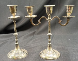 World Gift Silver Candlesticks  Single Holder & 3-Light Candelabra