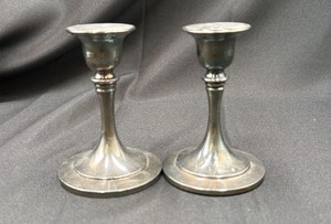 Pair of Oneida Silversmiths Candlesticks  Matching Taper Candle Holders