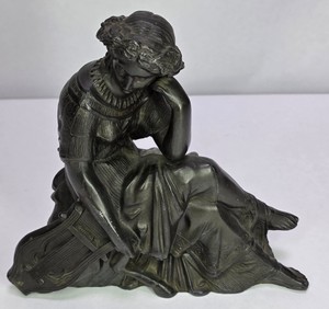 Art Nouveau Style Seated Woman Metal Sculpture Figurine