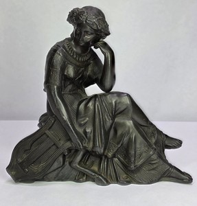Art Nouveau Style Seated Woman Metal Sculpture Figurine