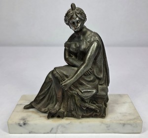Vintage Bronze Classical Woman Reading Sculpture on Marble Base