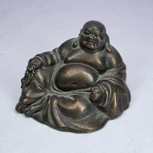 Bronze Laughing Buddha Budai Figurine  Seated Prosperity & Good Fortune Statue