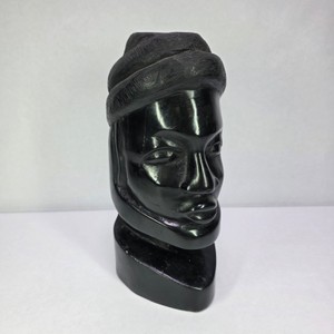 Carved Black Stone Bearded Man Bust Sculpture