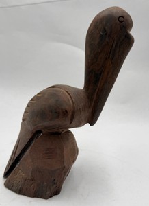 Hand-Carved Wood Pelican Bird Figurine Sculpture