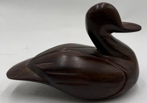 Hand-Carved Dark Wood Duck Decoy Figurine Sculpture