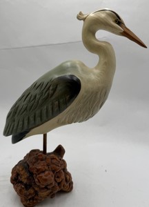 Big Sky Carvers Handcrafted Heron Bird Figurine on Burl Wood Base