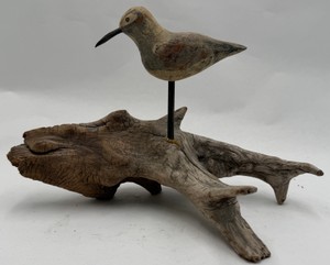 Shorebird Sandpiper Figurine on Natural Driftwood Base