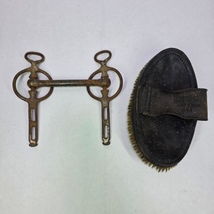 Vintage Horse Snaffle Bit & Leather-Backed Grooming Brush