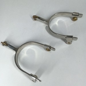 Pair of Western Horse Riding Spurs Silver-Tone with Brass Rowels