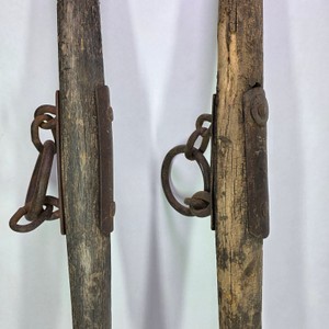 Pair of Antique Wooden Horse Hame Harness Pieces with Iron Hardware