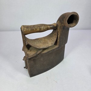 Antique Charcoal Box Iron with Wooden Handle & Chimney