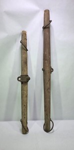 Lot of 2 Antique Wooden Horse Harness Hames with Iron Rings & Hooks