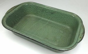 Vintage Green Speckled Enamelware Rectangular Roasting Baking Pan