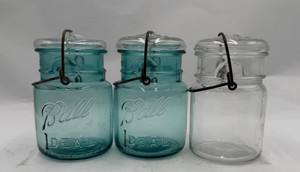 Lot of 3 Vintage Ball Ideal Wire Bail Glass Canning Jars Aqua & Clear