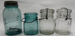 Lot of 4 Vintage Ball Perfect Mason Ideal & Atlas E-Z Seal Glass Canning Jars