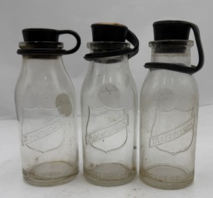 Lot of 3 Vintage Montgomery Ward Glass Oil Bottles with Pour Spout Caps