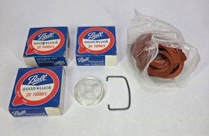 Lot of Vintage Ball Good Luck Canning Jar Rubbers, Glass Lid & Wire Bail