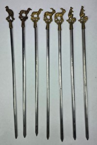Vintage Figural Cocktail Swizzle Sticks animal &amp Sword Handles