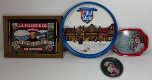 Vintage Advertising Trays &amp Sign  Coca-Cola, Old Style Beer &amp Folger Coffee