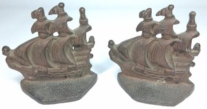 Pair of Vintage Cast Iron Sailing Ship Bookends
