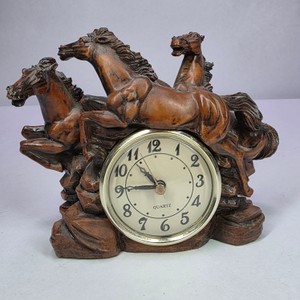 Three Horse Western Figural Mantel Clock