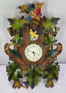 Vintage German-Style Cuckoo Clock with Colorful Birds & Leaf Dcor