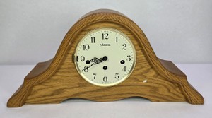 Amana Wood Mantel Clock Quartz Movement Oak Finish