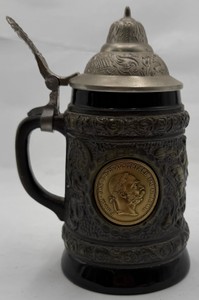 Vintage German-Style Lidded Beer Stein with Kaiser Wilhelm II Portrait Medallion